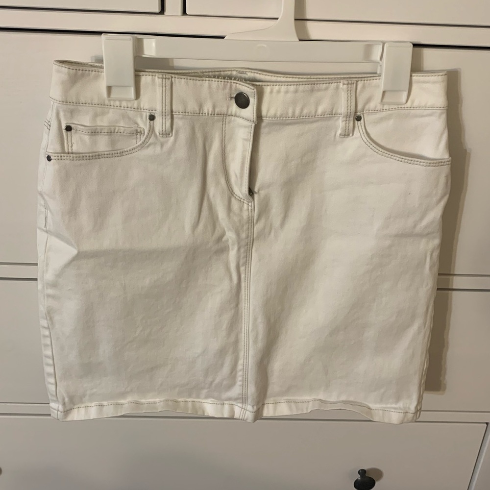 White jean mini skirt